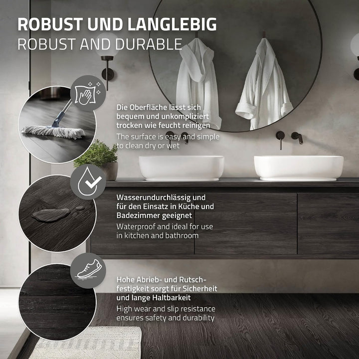 ML-Design Deluxe PVC Bodenbelag, Selbstklebende Vinyl-Dielen, Vinylboden, 91,5 cm x 15,3 cm x 2 mm,