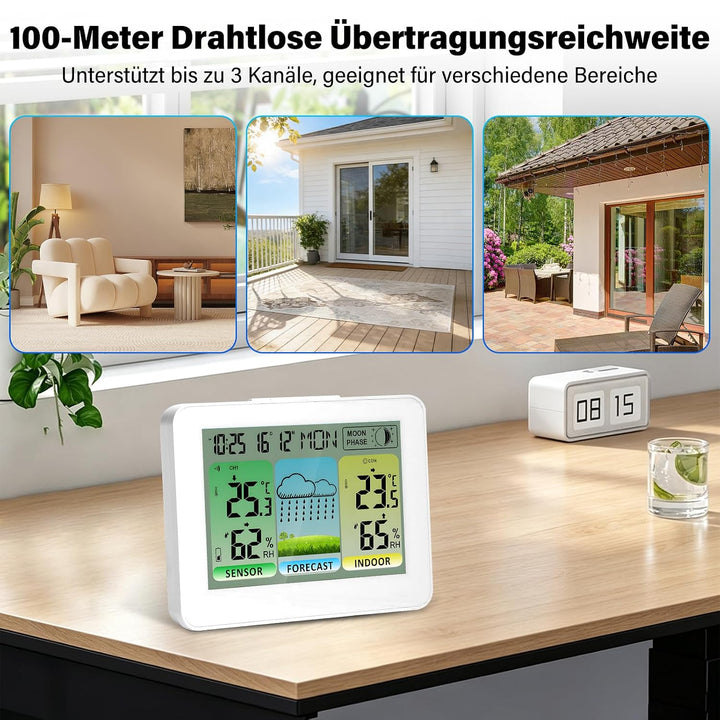 Wetterstation Funk mit Aussensensor, Wetterstationen Innen und Aussentemperatur Funk mit Wettervorhe