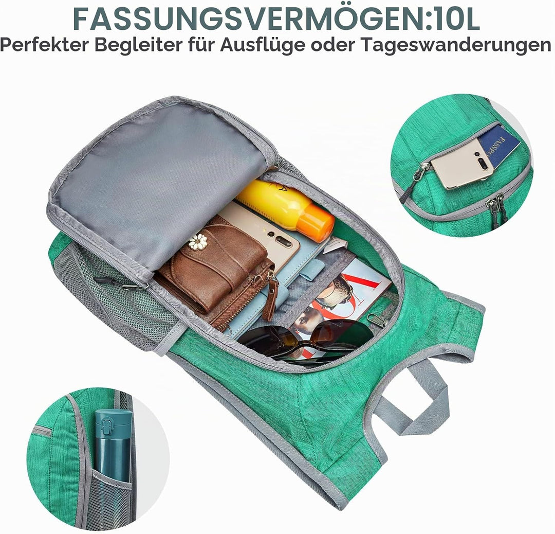 G4Free 10/15/20L Faltbarer Rucksack Klein, Wanderrucksack Leicht, Tagesrucksack Damen Herren für Wan