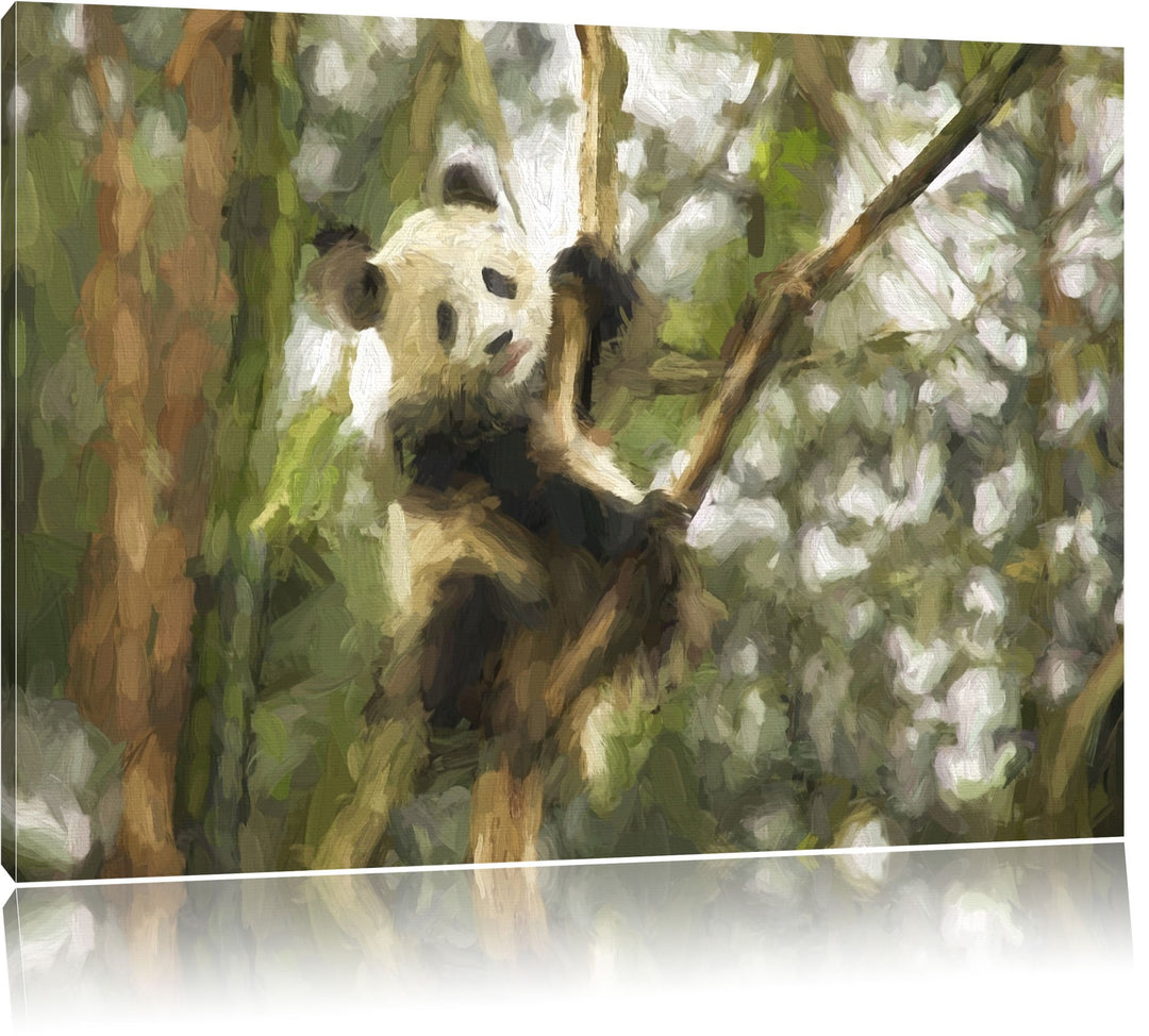 niedlicher Pandabär auf Baum Spezial Format: 100x70 cm auf Leinwand, XXL riesige Bilder fertig gerah