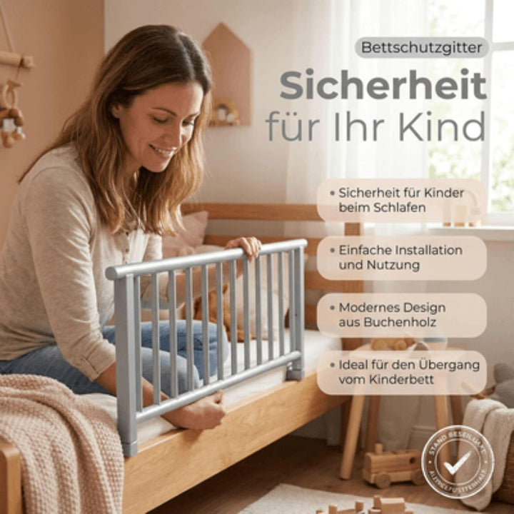 Set Bettschutzgitter aus Buchenholz & Stoffwindel von Kinderhaus Blaubär | Rausfallschutz für Baby &