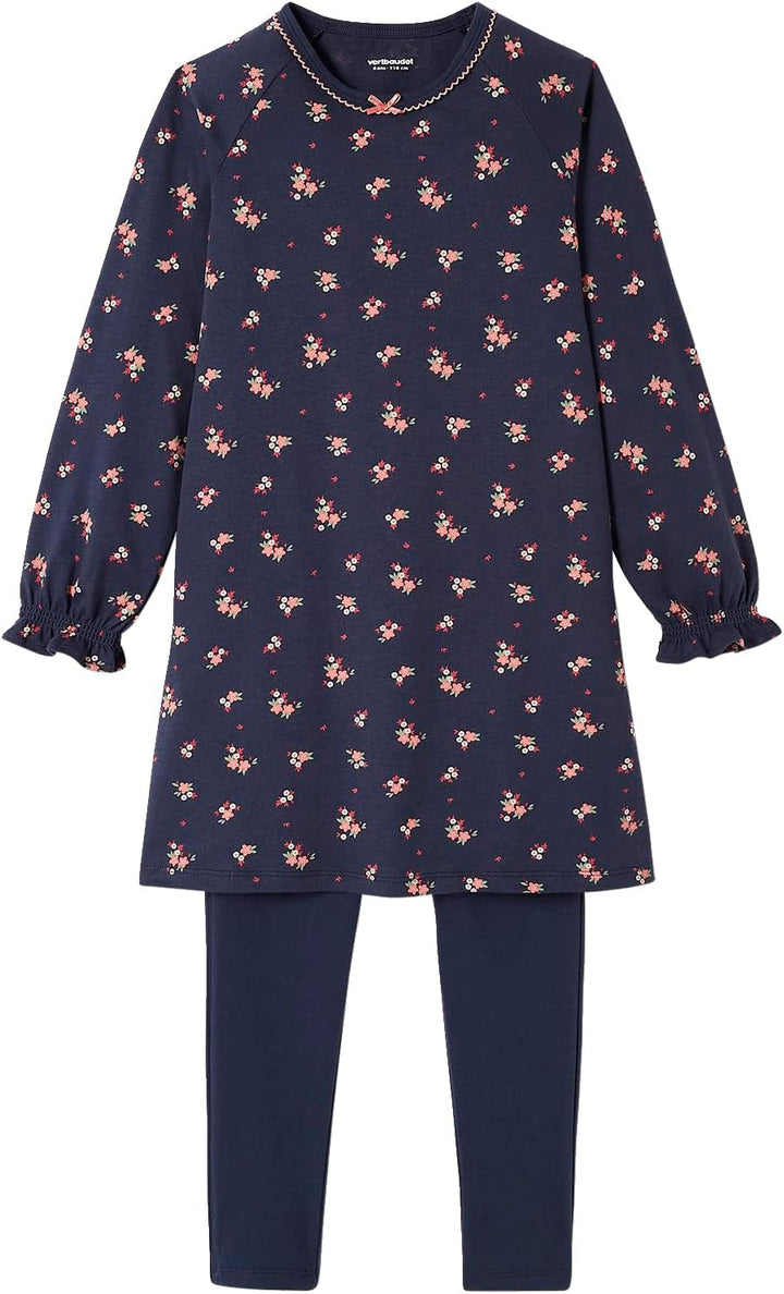 Vertbaudet VERTBAUDET2er-Pack Mädchen Nachthemden mit Leggings, Blumen Pack Rosa/Blau 2 Jahre, Pack