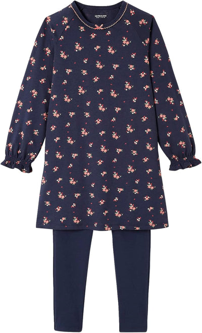 Vertbaudet VERTBAUDET2er-Pack Mädchen Nachthemden mit Leggings, Blumen Pack Rosa/Blau 2 Jahre, Pack