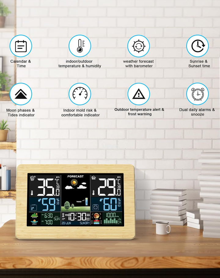 Wetterstation Funk mit Aussensensor, Farbdisplay, Wettervorhersage, Temperatur, Luftfeuchtigkeit, We