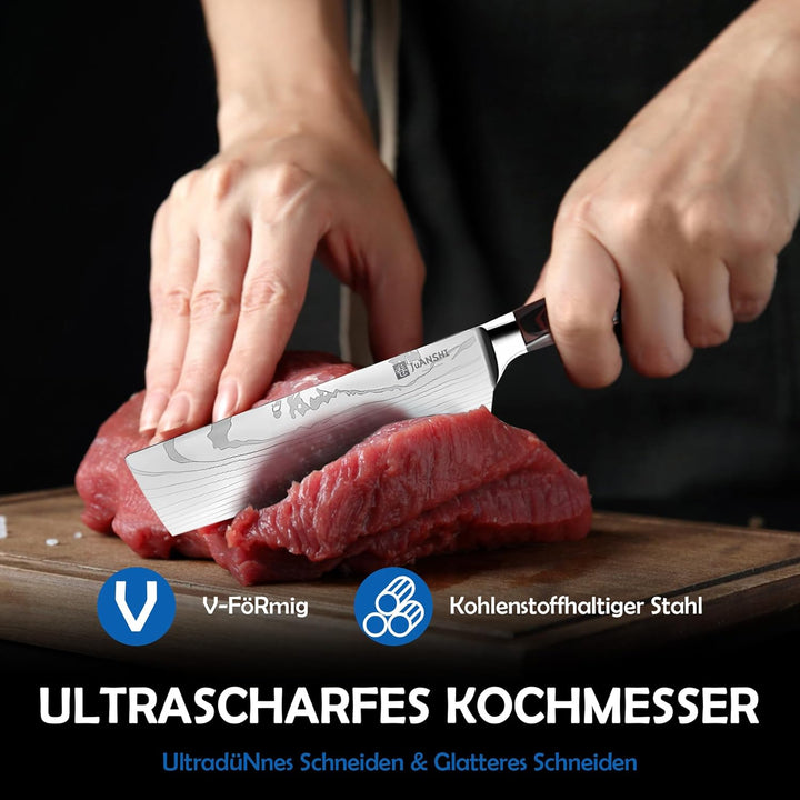 JUANSHI® Profi Nakiri Messer 18 cm klinge- Asiatisches Messer Hochwertiges Edelstahl-Küchenmesser mi