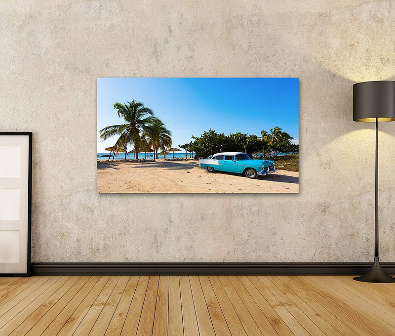 islandburner Bild auf Leinwand Alter Oldtimer Strand Kuba Bilder Wandbilder Poster Leinwand 80x40cm,