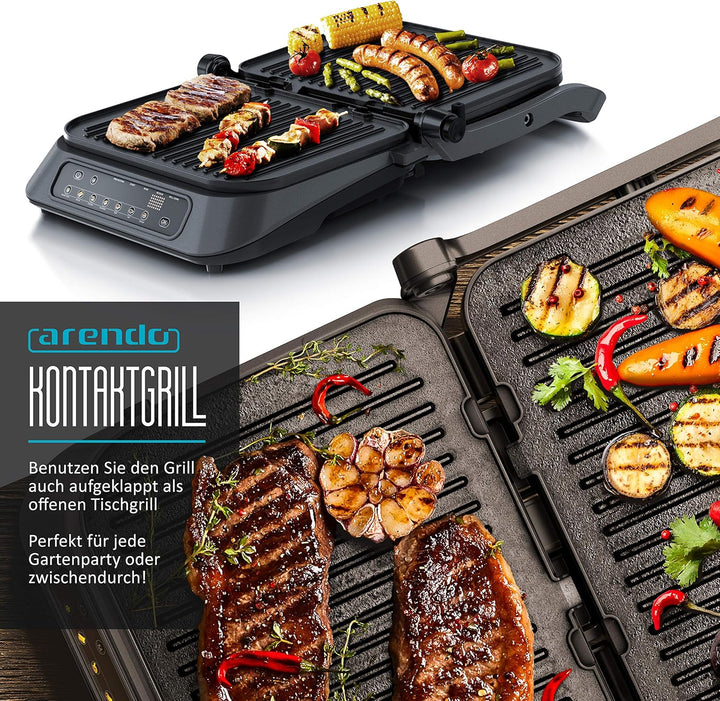 Arendo - Kontaktgrill - Elektrogrill - elektrischer Tischgrill mit Digitalsteuerung 1900 W - Sandwic
