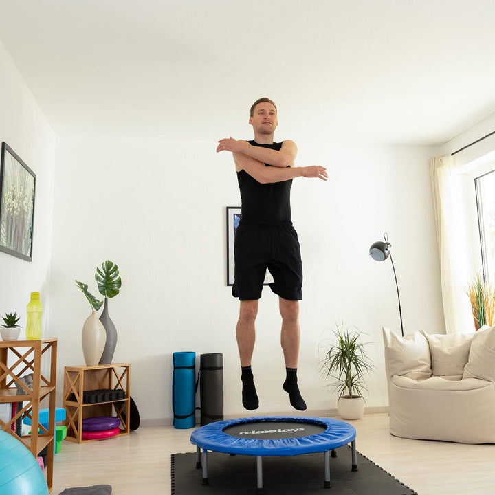 Relaxdays Trampolin faltbar, Indoor, Fitness H x B x T: 22 x 95 x 95 cm, Maximalbelastung 100 kg, bl