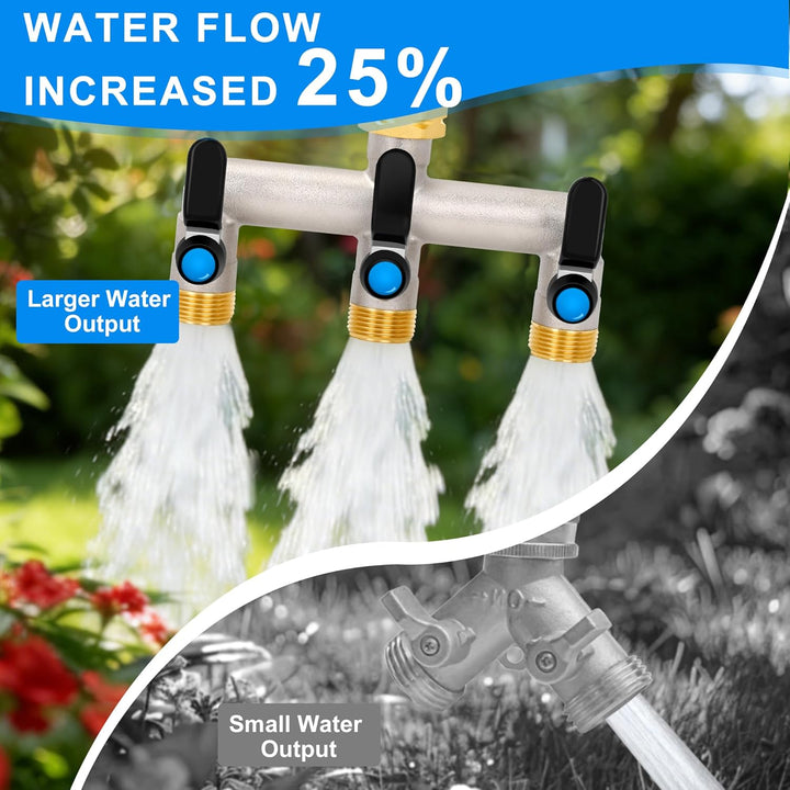 3-Wege Verteiler [Grosser Durchfluss], 3/4 Zoll Wasserhahn Wasserverteiler aus Vernickeltem Messing,