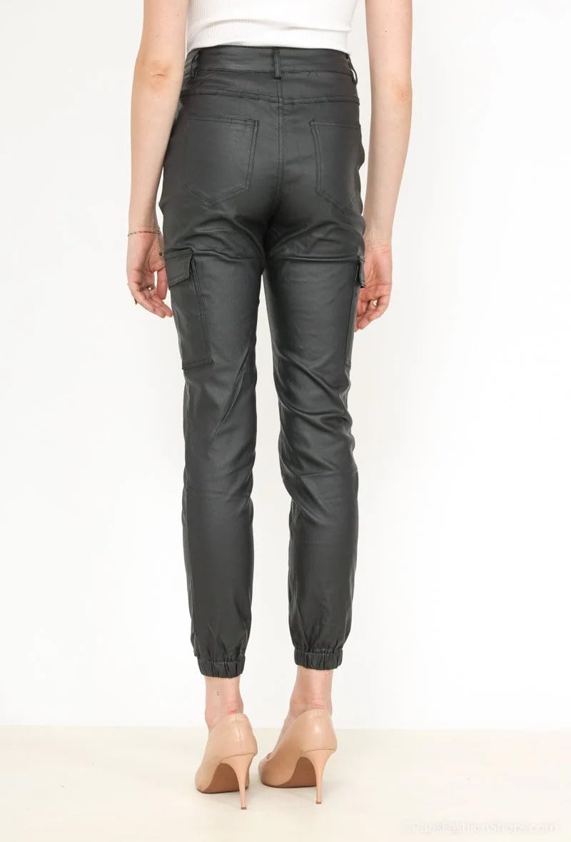 Crazy Lover Damen Kunstleder Leder Look Hosen Damen Biker Stretch Coated, XS Cargo