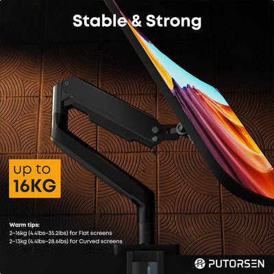 PUTORSEN Monitor Halterung 1 Monitor für 17-45 Zoll Flach Curved Bildschirm, Höhenverstellbar bildsc