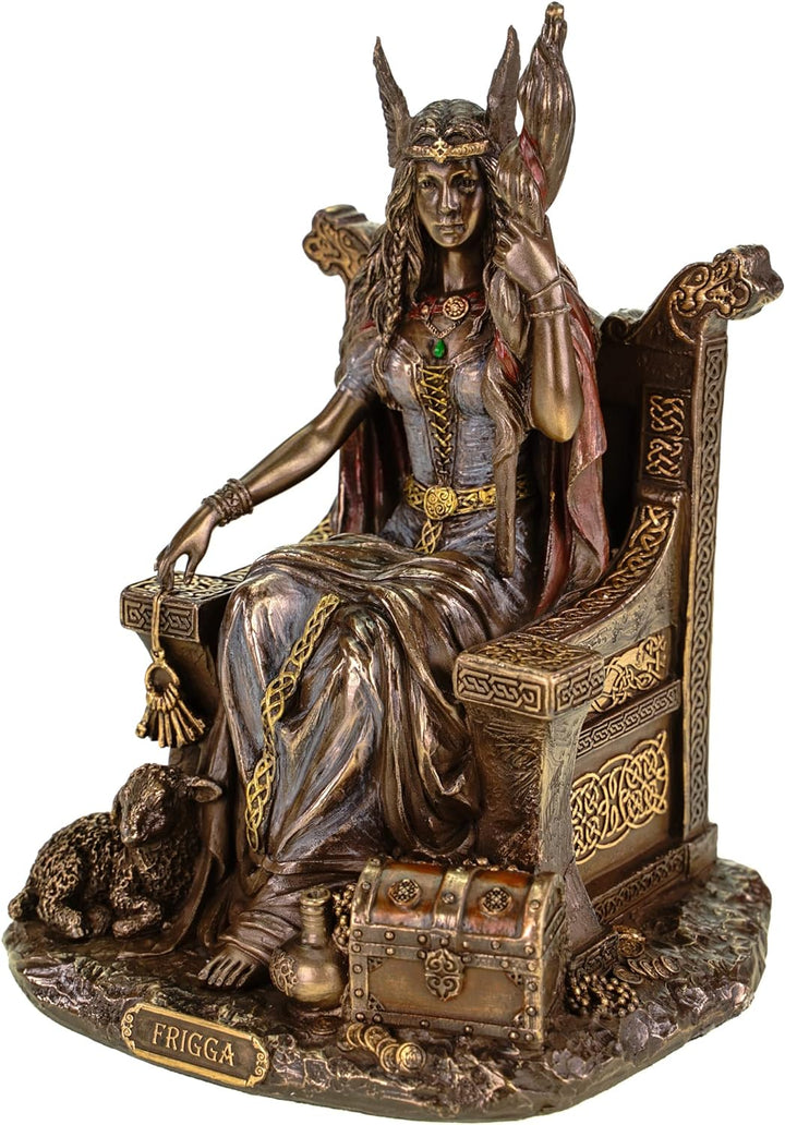 Veronese 708-7432 Germanische Göttin Frigga Frau Odins auf Thron Frigg Odin bronziert Figur