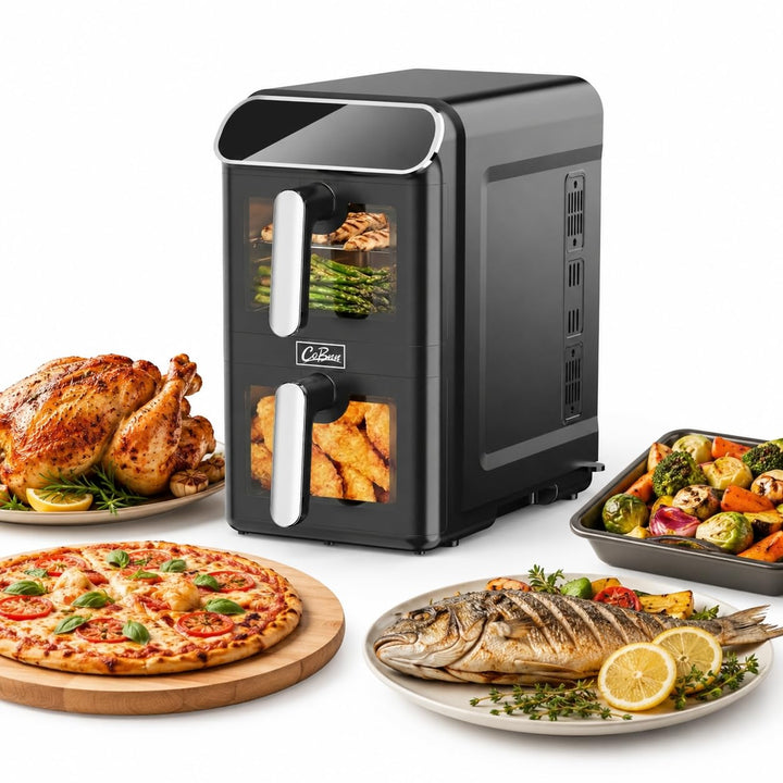 Heissluftfritteuse 2 Kammern übereinander 11L, platzsparende vertikale Doppelkammer, 2×5,5L Airfryer