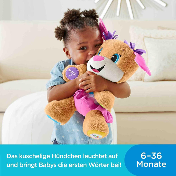 Fisher-Price Lernspass Hundefreundin, sprechendes, singendes Kuscheltier, Baby Spielzeug ab 6 Monate
