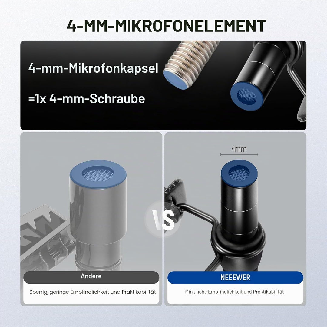 NEEWER ø4mm Mini Lavalier Mikrofon, 2er Pack, ansteckbares Wired Kondensator Ansteckmikrofon Set mit