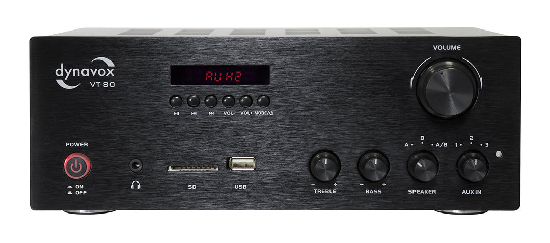 Dynavox Stereo Kompakt-Verstärker VT-80 schwarz, schraubbare Anschluss-Terminals für 4 Lautsprecher,