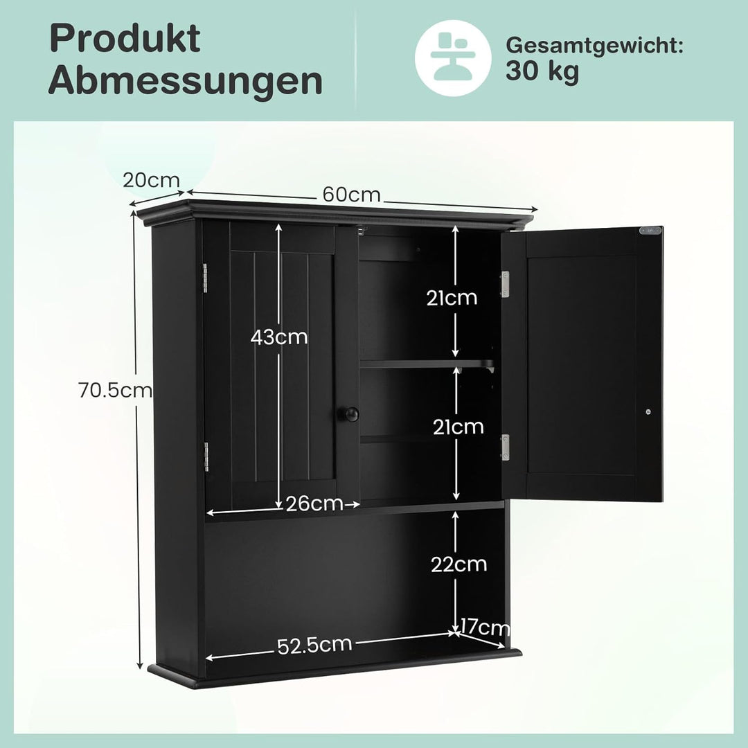 GOPLUS Hängeschrank Bad, Badschrank Holz mit verstellbarem Regal, Wandschrank hängend, Badezimmersch