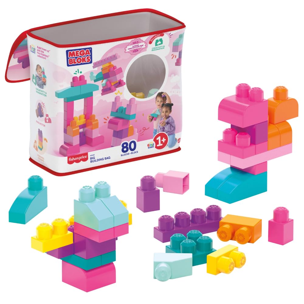 MEGA BLOKS Grosser Bausteinebeutel - 80 robuste Bausteine mit wiederverwendbarem Aufbewahrungsbeutel