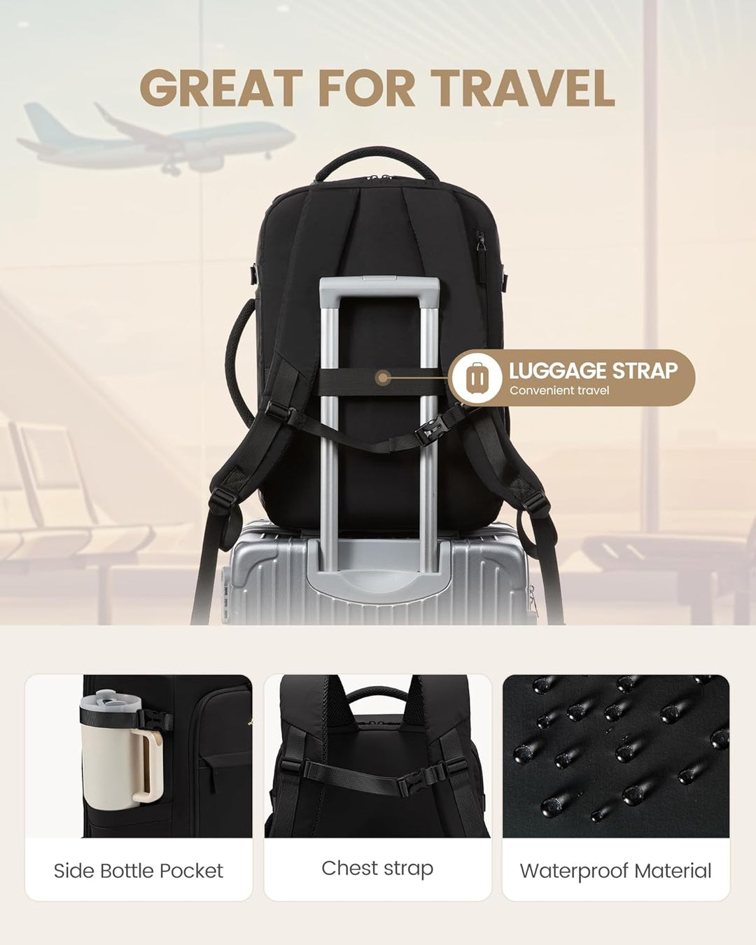 LOVEVOOK Reiserucksack Damen Herren, Handgepäck Rucksack Flugzeug, Travel Backpack Women, Laptop Ruc