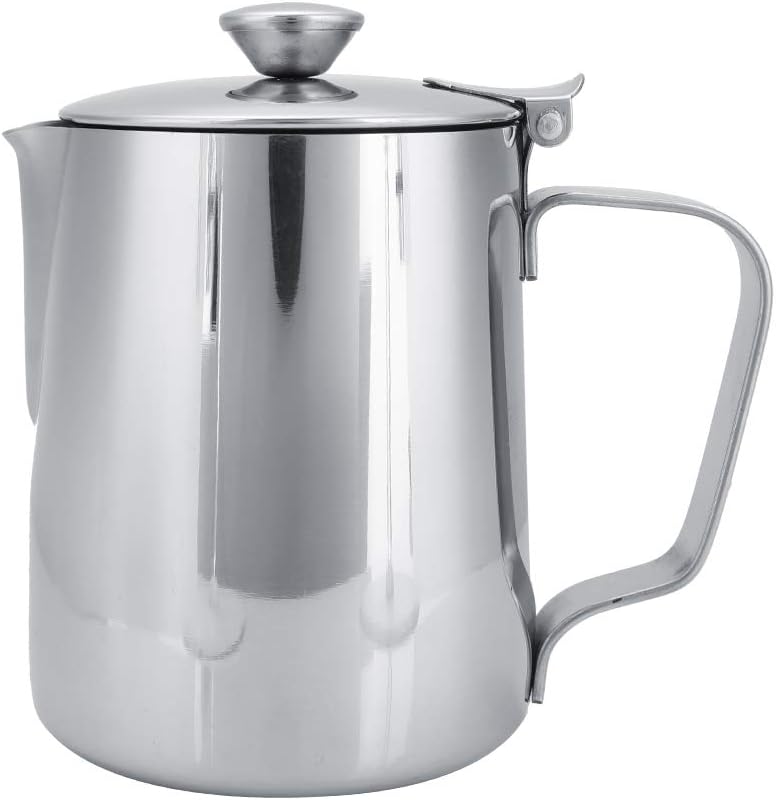 MAGT Milchkännchen mit Deckel, Edelstahl Milchkanne 350ml Kaffeekanne Edelstahl Milchschaumkännchen
