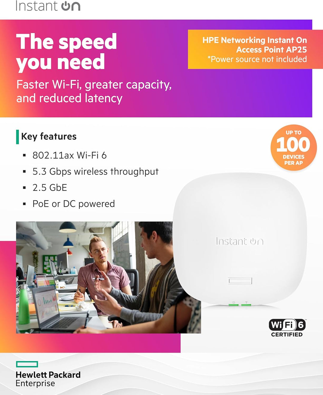Aruba Instant On AP25 4x4 Wi-Fi 6 Access Point | RW Rest-of-World-Modell | Netzteil Nicht im Lieferu