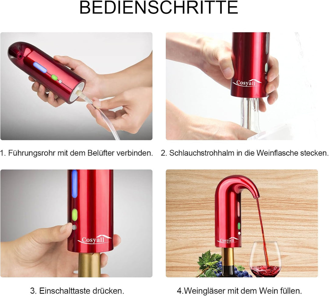 Tragbarer USB wiederaufladbarer elektrischer Weinbelüfter Dekanter, Ein-Knopf automatischer Weinspen