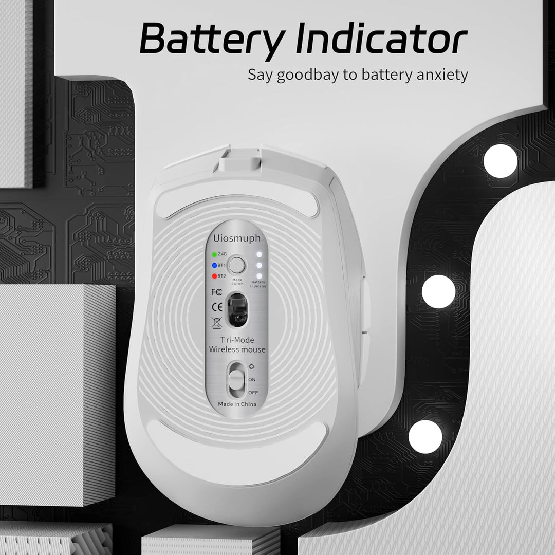 Uiosmuph G19 Bluetooth Maus, LED Bluetooth Funkmaus (Tri-Mode: BT 5.1/5.0+2.4G), Batteriestand sicht