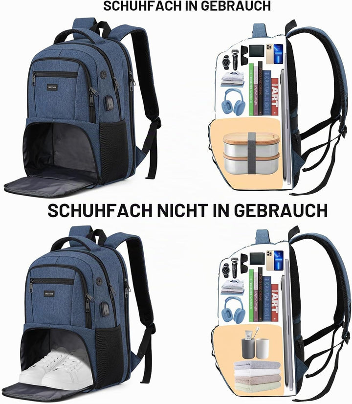 YAMTION 17,3 Zoll Rucksack Laptop Herren Gross Sportrucksack mit Schuhfach für Fitnessstudio Schulru
