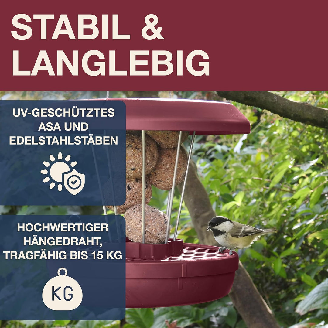 SWISSINNO Vogelfutterhaus zum Aufhängen – Lucerne SMART Birds - Meisenknödelhalter mit Auffangschale