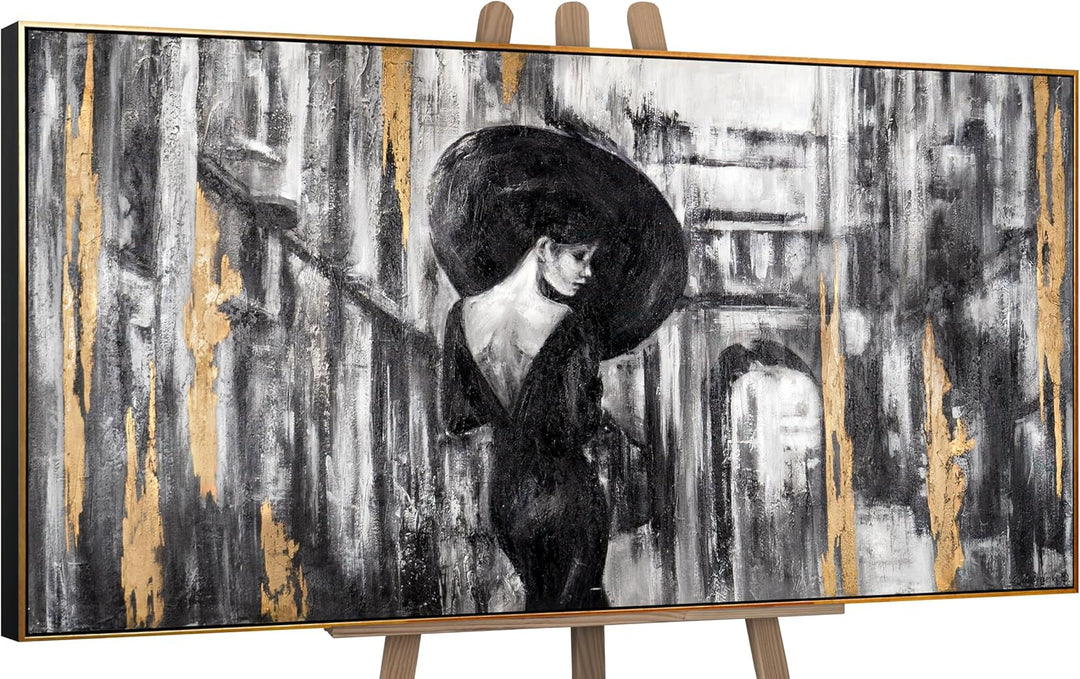 YS-Art Abstrakt Stil Acryl Gemälde auf Leinwand Filmstreifen handgemalt Wandbilder Wohnzimmer modern