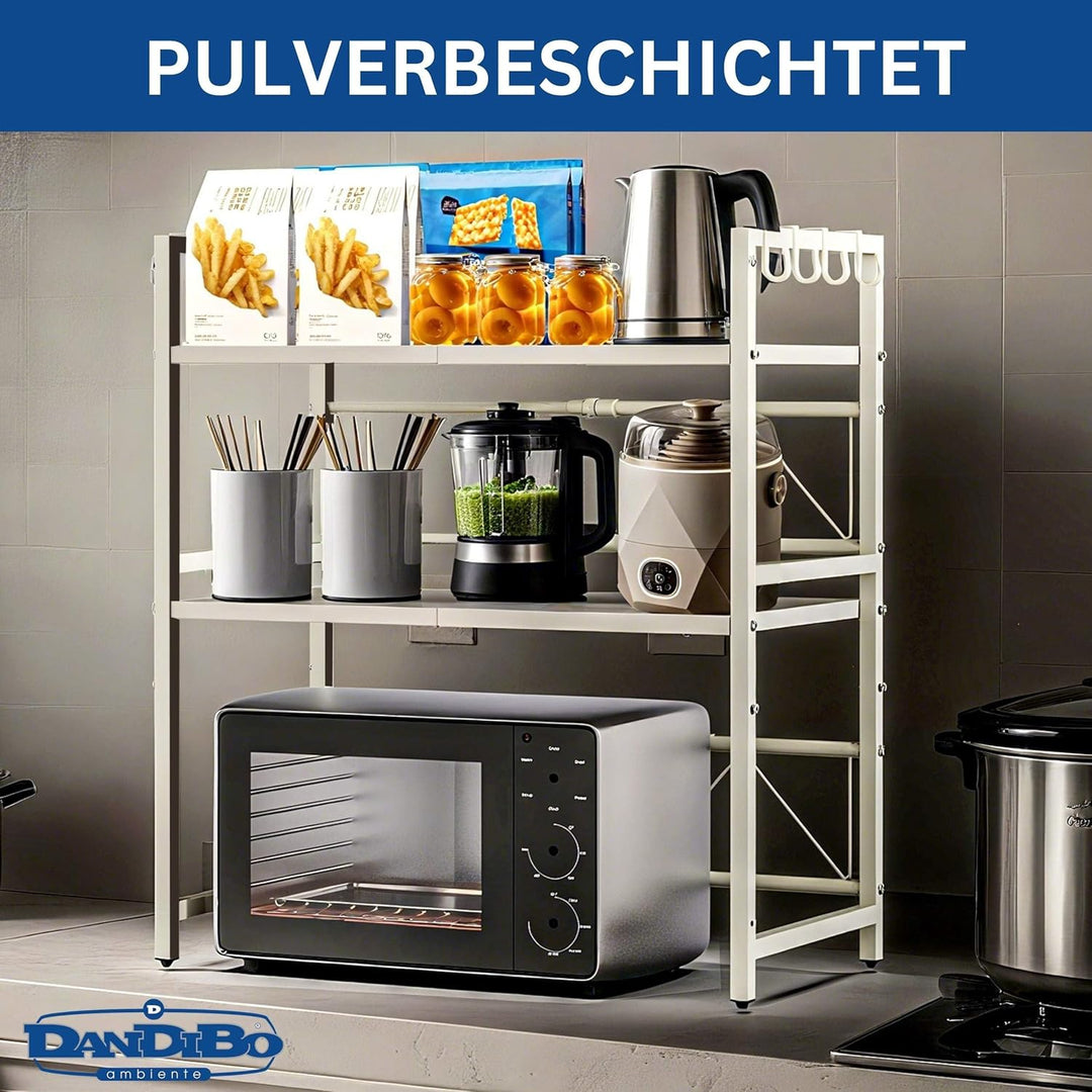 DanDiBo Verstellbares Mikrowellenregal Weiss 3 Stufig 40-64 cm Mikrowellen Regal 96684 Stehend Mikro