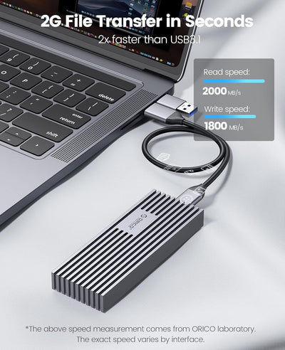 ORICO M.2 NVMe SSD Gehäuse auf 20Gbps USB3.2 Gen2x2 USB-C PCIe Adapter für NVMe M-Key/M+B Key SSD 22