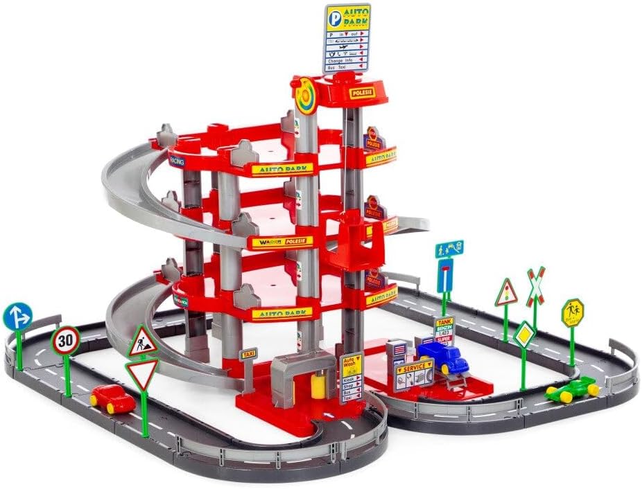 Garage mit 4-Ebenen mit Strasse und Autos