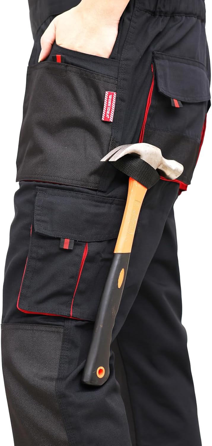 WORK IDEA Herren-Arbeitslatzhose mit Oxford-Knietaschen; strapazierfähige Leinwand Schwarz S, Schwar