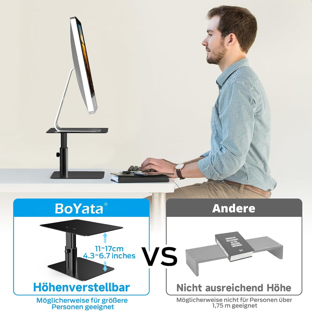 BoYata Monitorständer, Höhenverstellbar Metallisch Schreibtischständer PC Bildschirm Ständer, Organi