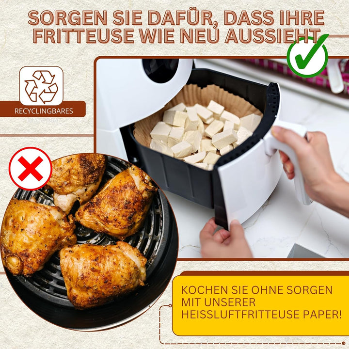 Backpapier für Heissluftfritteuse BPA-Frei 20-24cm | quadratisches Papier in der Auflaufform(20-24cm