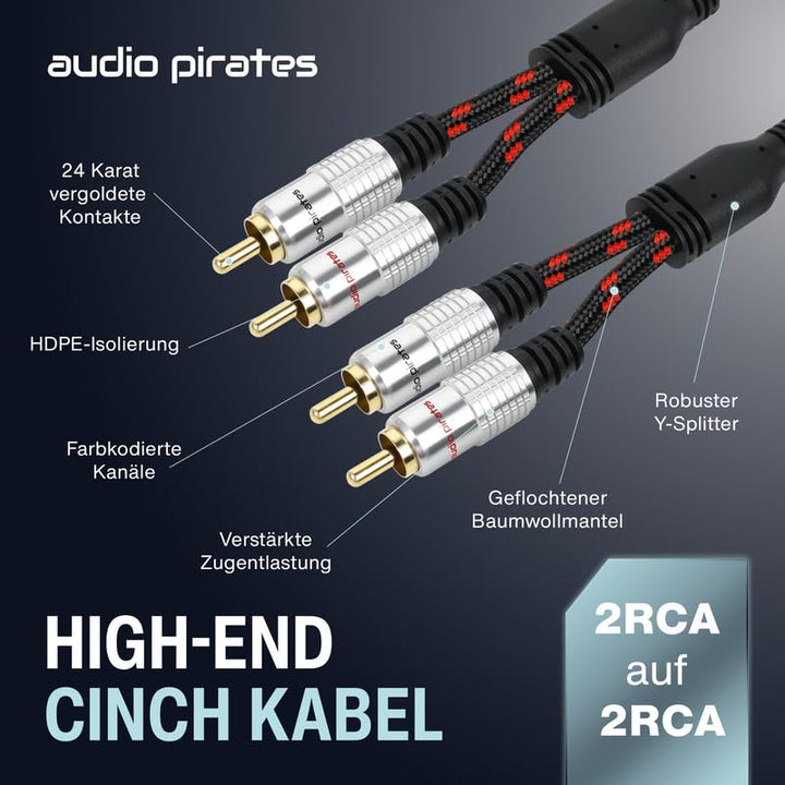 audio pirates Cinch Kabel 2x RCA Stecker auf 2x RCA Stecker, Audio-Kabel | Audiokabel mit Ummantelun
