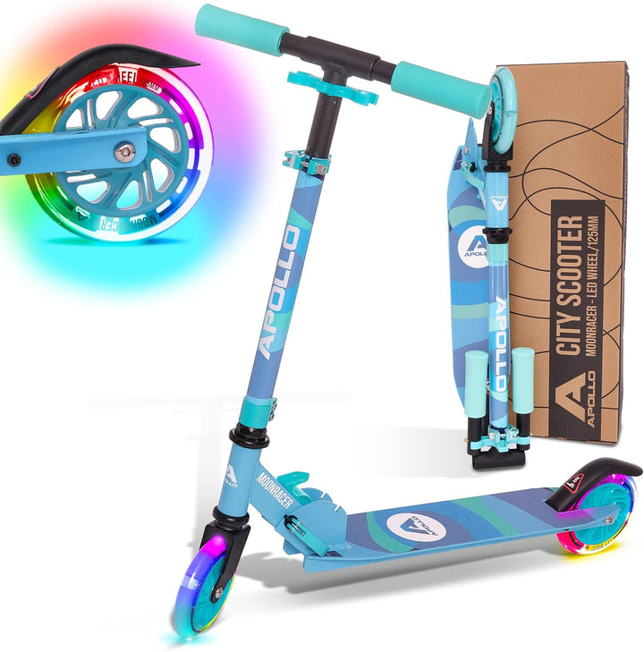 Apollo Scooter LED - Moonracer City Scooter mit Federung, Roller klappbar Tretroller Kinder ab 4 Jah