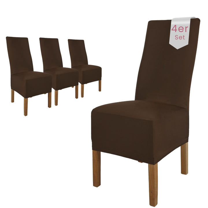 SCHEFFLER-Home Stuhlhussen 4er Set Lena Braun/elastische und langlebige Hussen für Stühle/Robustes F