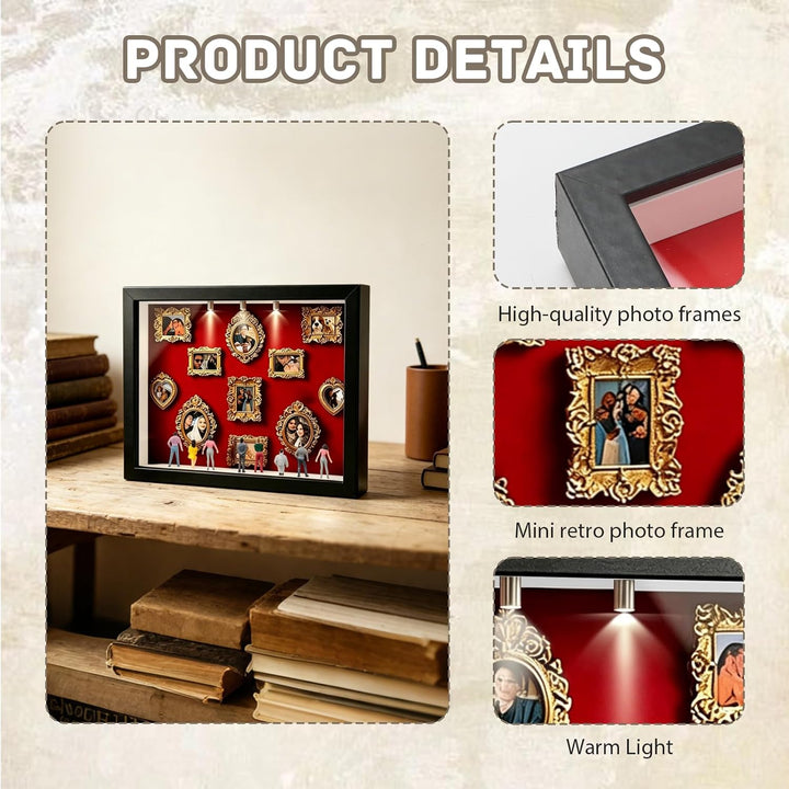 12 inches DIY Mini Museum Silhouette Box, Mini Figuren Menschen Museummit 11 Gold Rahmen &amp; 8 Figuren