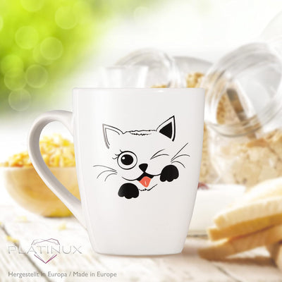 PLATINUX Kaffeetassen mit Griff Set 6 Teilig mit Katzen Motiv 250ml Teetasse Tasse Kaffeebecher Teeb