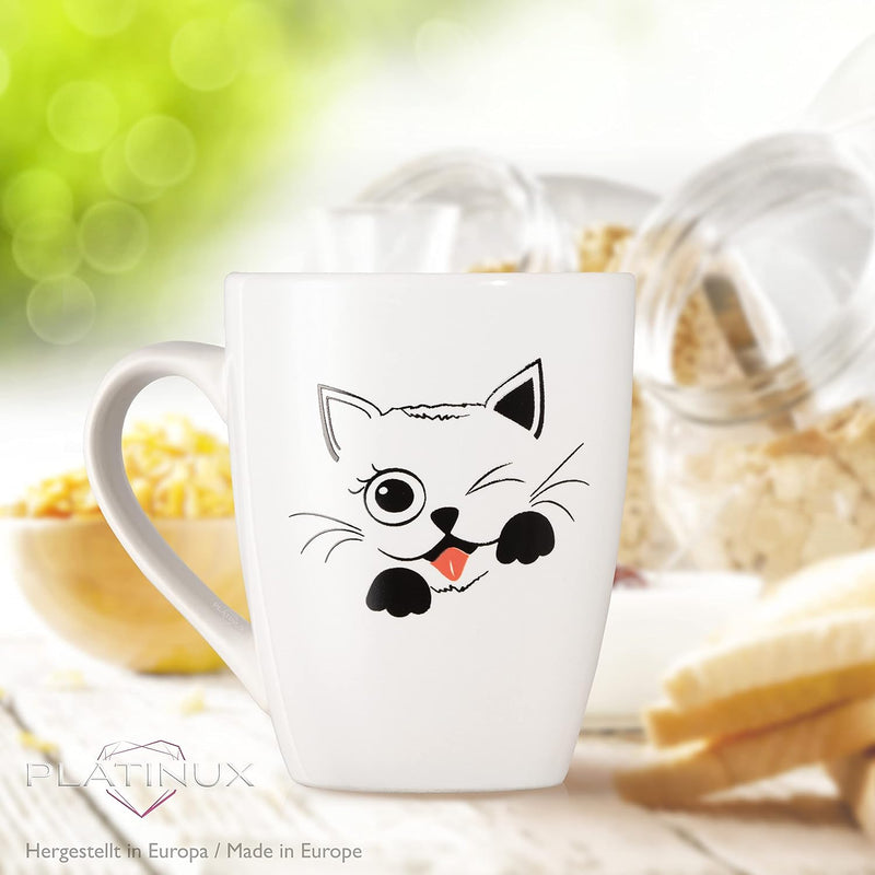 PLATINUX Kaffeetassen mit Griff Set 6 Teilig mit Katzen Motiv 250ml Teetasse Tasse Kaffeebecher Teeb