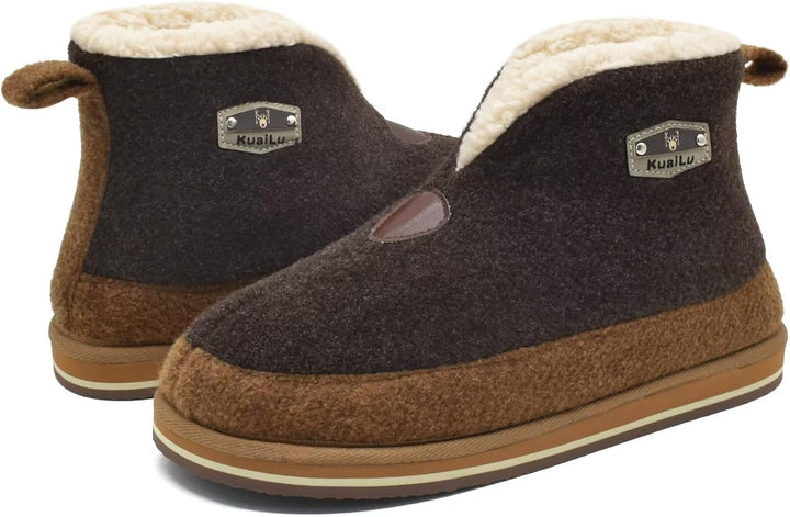 KuaiLu Hausschuhe Boots Herren Winter Filz Hausstiefel Warm Plüsch Flauschige Fell Hüttenschuhe Kusc