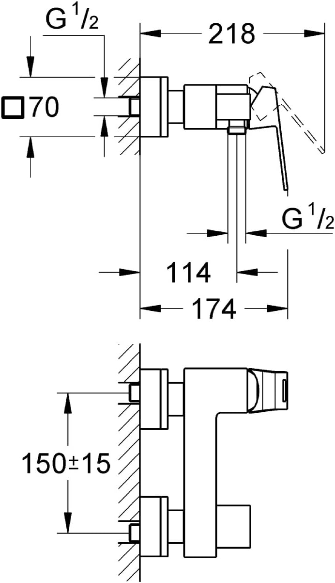 Grohe Duscharmatur Eurocube, 23145, Brausebatterie mit Mengenbegrenzung, StarLight Oberfläche, SilkM