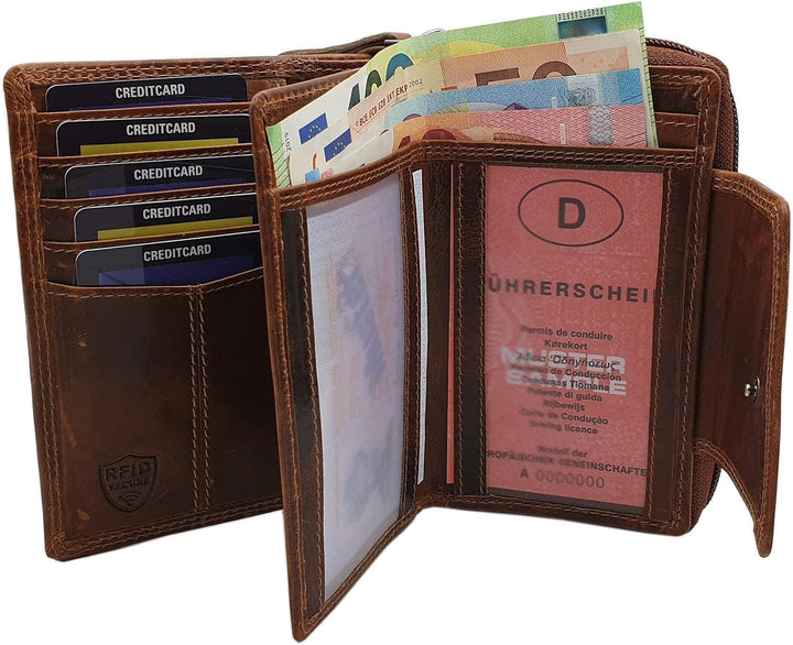Echt Rindleder Damen Geldbörse/Geldbeutel/Portemonnaie/Geldtasche/Portmonee in Hochformat mit Schmet