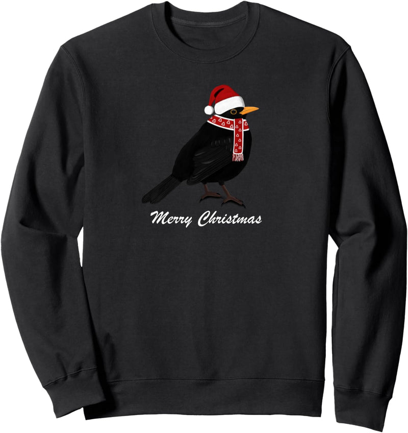 Amsel mit Roter Weihnachtsmütze Schal Weihnachtsoutfit Vogel Sweatshirt