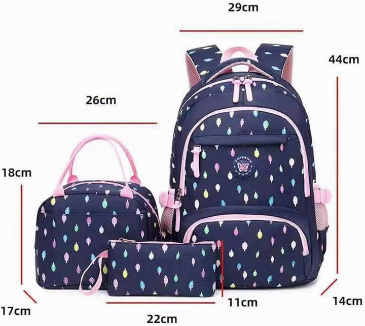 Schulrucksack Rucksack Mädchen, Schultaschen 3 Teile Set Schulranzen mit Lunch-Taschen Federmäppchen