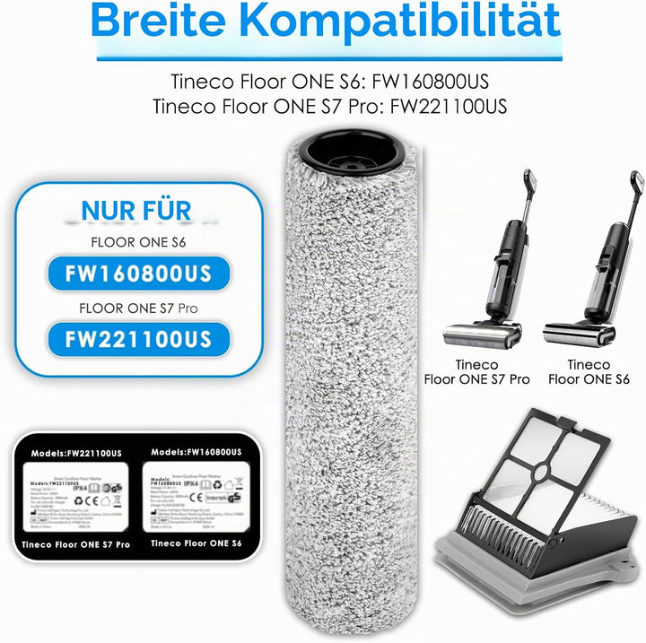 【Version 2, Abnehmbar】(3 Stück) One S6 Bürstenrollen und HEPA-Filter kompatibel mit den Nass-Trocken