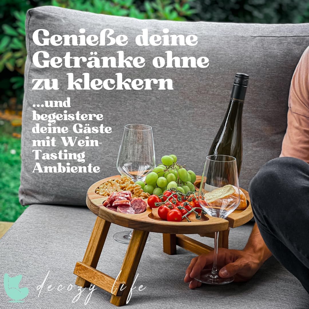 Weintisch Akazie Massivholz - Weinbar & Weintablett für Zuhause oder Outdoor - geeignet als Picknick