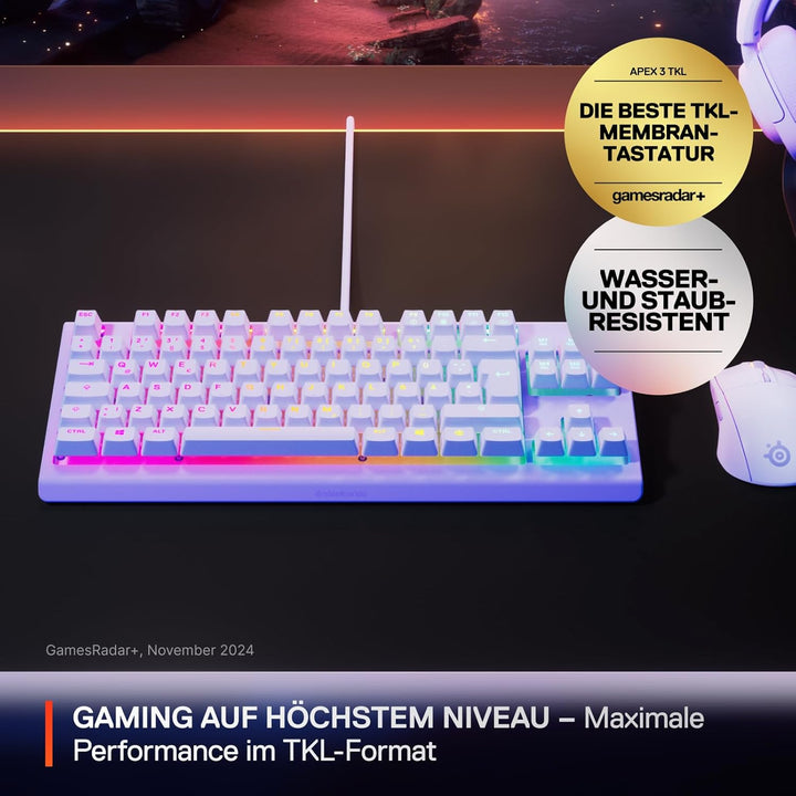 SteelSeries Apex 3 TKL Lavendel RGB Gaming-Tastatur – Kompakter Tenkeyless-Formfaktor – 8-Zonen-RGB-